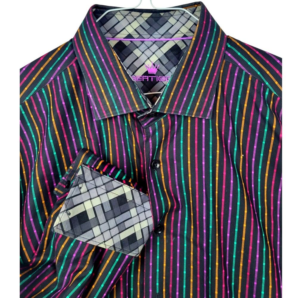 Bertigo Men's Button Down Shirt Long Sleeve Multicolor Striped Pattern Casual